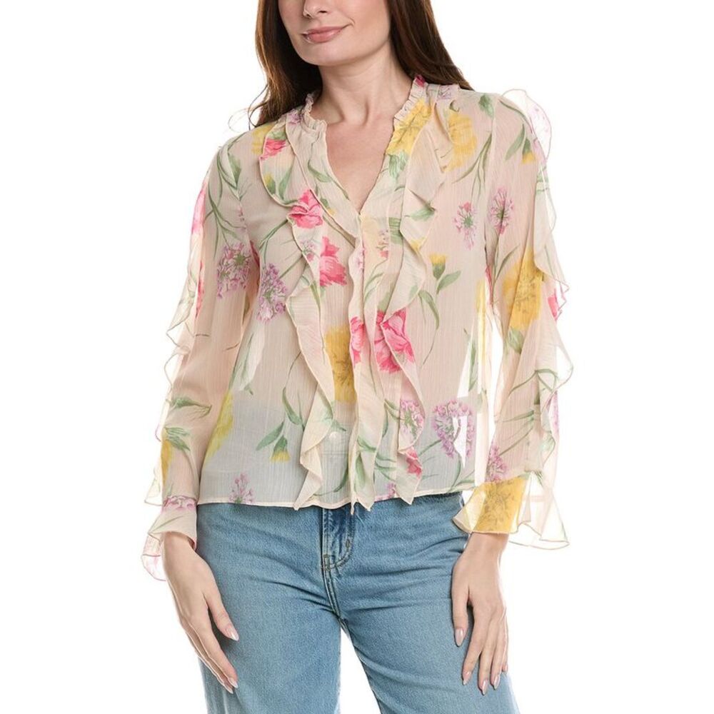 Industry Womens  Ruffle Printed Sheer Blouse, Pink